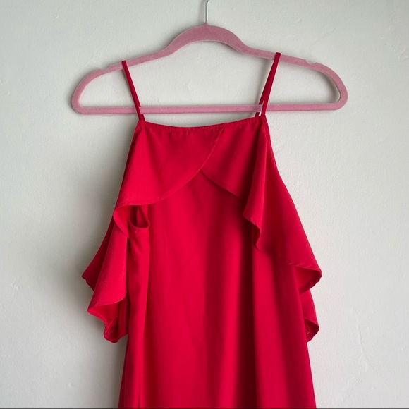 Francesca’s Red Open Shoulder Ruffle Dress - Picture 2 of 8